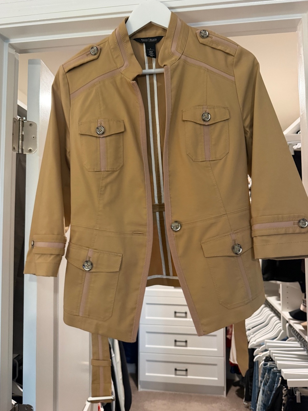 White House Black Market Tan Utility Jacket with Button Front